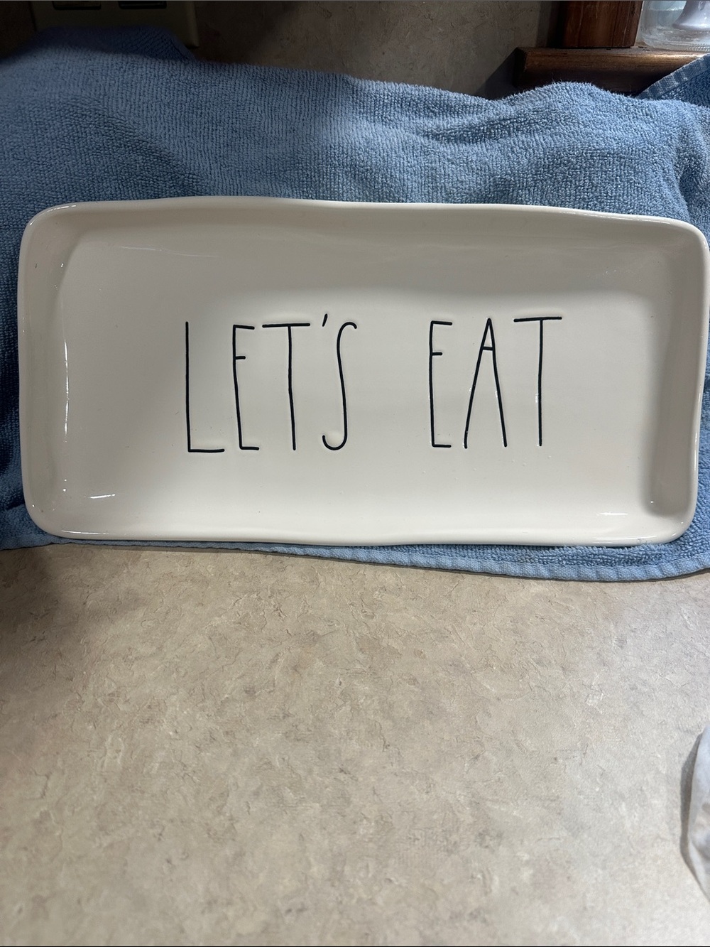 Rae Dunn White "LET'S EAT" Ceramic Serving Platter